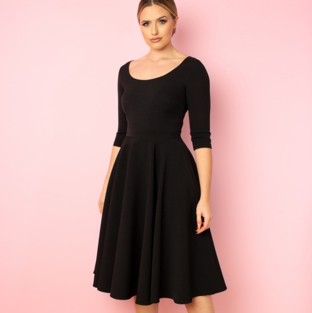 EUC The Pretty Dress Company Black Ella Scoop Neck Swing Dress US6/UK10